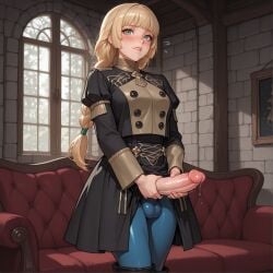 blonde_hair dragonk8 fire_emblem fire_emblem:_three_houses futa_only futanari green_eyes ingrid_brandl_galatea intersex solo