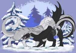after_anal after_vaginal ass black_body black_scales bodily_fluids cum cum_from_ass cum_from_vagina cum_in_ass cum_in_vagina cum_inside dragon duo felkin female feral fur furred_dragon furred_scalie genital_fluids grey_body grey_fur hi_res horn liluay male male/female mane mythological_creature mythological_scalie mythology oral oral_penetration penetration scales scalie ventral_scales white_body white_horn white_mane white_scales