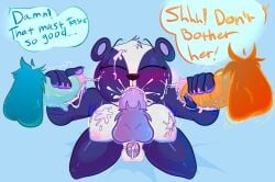animal_nose anthro balls bear big_breasts blush bodily_fluids breasts closed_eyes cum cum_in_mouth cum_inside cum_on_body cum_on_breasts cum_on_face disembodied_penis double_handjob ejaculation english_text erection fellatio genital_fluids genitals gesture giant_panda group gynomorph handjob hasbro hi_res intersex intersex/male kneeling littlest_pet_shop littlest_pet_shop_(2012) male mammal nipples nude oral penile penis penny_ling pinky_out sex simple_background solo speech_bubble text turkenshtane228 vein veiny_penis