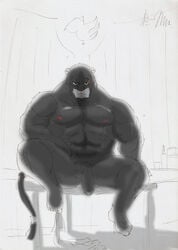 1boy black fairy_tail feline male male_only muscles nude panther_lily penis solo