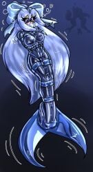 blue_clothing blue_hair bondage bound erkal0 female female_only femsub fully_clothed gag gagged harness_gag high_heels latex latex_clothing mermaid mermaid_suit shiny_clothes straitjacket tight_clothing variant wedge_heels