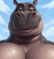 ai_generated bbw close-up dreamworks giantess gloria_the_hippopotamus hippopotamus macro madagascar_(series) perchance_ai