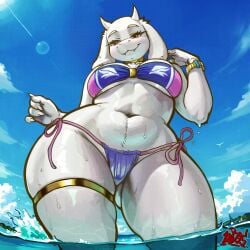1girls alternate_version_available animal_ears anthro armwear big_breasts bikini bikini_bottom bikini_top bottomwear bracelet breasts choker female female_only hips horns lubos151 mature mature_female mature_woman milf mother nails neckwear purple_bikini red_eyes side-tie_bikini smile solo solo_female swimwear thick_thighs thigh_strap thighs topwear toriel undertale water wet wet_body white_body white_skin wide_hips