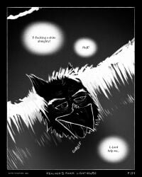 2025 absurd_res anthro avian beak bird border comic death dialogue drowned eye_bags eyebrows greyscale gurgle_(sound_effect) hi_res maccaw_(sharkinthepark) male monochrome open_mouth owl sharkinthepark solo sound_effects speech_bubble tongue tongue_out vacant_eyes vacant_stare water wave wet