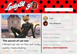 adrien_agreste ai_generated belt black_outfit blog blonde_hair cat_noir chat_noir comment_icon comment_section green_eyes ladyblog latex_suit like_icon looking_down male male_masturbation mask masturbation miraculous:_tales_of_ladybug_and_cat_noir miraculous_ladybug open_mouth penis penis_out_of_pants picture roof solo_focus vraiphenix