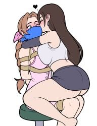 2girls aerith_gainsborough bondage breasts brown_hair female final_fantasy final_fantasy_vii jam-orbital large_breasts red_eyes tagme tifa_lockhart yuri
