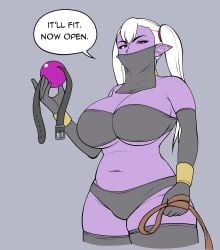 ball_gag breasts dark_elf drow elf female jam-orbital large_breasts mask mostly_nude purple_skin red_eyes tagme twintails white_hair