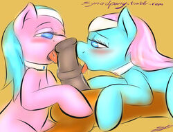 aloe_(mlp) blue_eyes blue_hair blush collar earth_pony equine female friendship_is_magic fur furry furry_only hair horse horsecock licking lotus_blossom male my_little_pony penis pink_hair pony saliva semi_incest siblings straight synad tongue twins