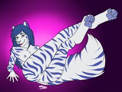 anthro anus breasts canine cum feline female fox fur furry hindpaw hybrid jackiejackal kira_swiftpaw looking_at_viewer nude paws pinup presenting pussy solo tiger