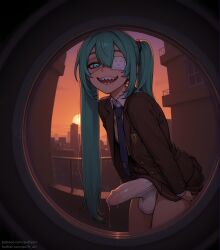 1femboy 1futa ai_generated big_penis bulge bulge_through_clothing deco27 dickgirl door doorway erection erection_under_clothes erection_under_skirt eyepatch futa_only futanari hatsune_miku intersex male monitoring_(deco*27) panties peeping penis_bulgeball_bulge penis_in_panties precum precum_drip puffyart schoolgirl sharp_teeth solo solo_futa spying thighs twintails vocaloid