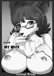 animal_bride anthro big_breasts breasts bust canine chest_tuft cum cum_on_breasts cum_on_face eixin eyewear female fur furry glasses looking_at_viewer nipples solo