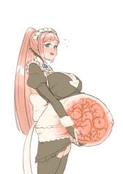 1girls akeggle big_breasts blue_eyes blush cross_section felicia_(fire_emblem) female fetus fire_emblem heterosexual holding_belly huge_breasts hyper_belly hyper_pregnancy light-skinned_female light_skin long_hair looking_at_viewer maid maid_uniform non-nude pale-skinned_female pale_skin pink_hair ponytail pregnant pregnant_female ready_to_pop ribbon solo solo_female white_background womb x-ray