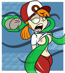 1girls ahe_gao areolae baseball_cap between_breasts brain brain_eating_meteor brain_fuck breasts cleavage clothing donut_girl donut_girl_(billy_and_mandy) ear_penetration female freckles fucked_silly ginger green_eyes green_tentacles hat hypnosis legs_together long_hair mind_break mind_control mind_fuck nipples open_mouth red_legwear shirt shirt_lift skull_flossing tentacle tentacle_between_breasts tentacle_bulge tentacle_paizuri the_grim_adventures_of_billy_and_mandy tongue tongue_out translucent_tentacles voluptuous white_shirt