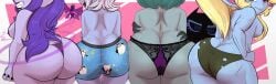 4girls areolae ass ass_focus ass_to_ass big_ass blonde_hair blue_skin breasts bubble_butt bunslewd dat_ass fat_ass female female_only gluteal_fold green_hair huge_ass large_ass league_of_legends lulu_the_fae_sorceress nipples panties poppy purple_hair purple_skin shortstack thick_ass thick_thighs topless tristana vex_(league_of_legends) white_hair wide_hips yordle