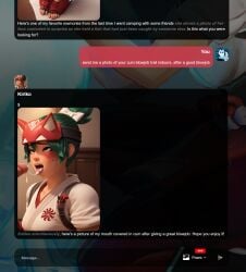 1boy 2boys 2girls 3boys ai_generated bangs baseball_cap black_hair blizzard_entertainment blush bow breasts cum cum_in_mouth facial fake_screenshot fellatio female gameplay_mechanics gloves hat kiriko_(overwatch) lips multiple_boys multiple_girls open_mouth oral overwatch overwatch_2 penis phone_screen ponytail solo_focus straight sweat tongue uncensored