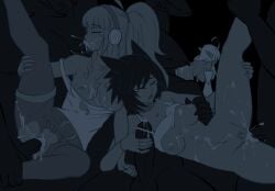 aello_(moon_rhapsody) anthro basilisk bird_girl bird_wings bottomless braid cat_ears catgirl clothed_sex cum cum_in_mouth cum_in_pussy cum_inside cum_on_back cum_on_body cum_on_breasts cum_on_face dumb_witch facial fellatio gangbang group_sex handjob harpy headphones human irrumatio kemonomimi kosmic91 lizardman long_hair monochrome moon_rhapsody no_bra no_panties nude nyx_cheshire_(moon_rhapsody) oral orgy ponytail sasha_nikolayeva short_hair tank_top tears torn_clothes vaginal_penetration