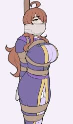 bondage brown_hair gag gagged jam-orbital large_breasts purple_dress tagme witch wiz_(konosuba)