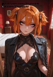 ai_generated alisa_(everlasting_summer) black_coat coat etunazai everlasting_summer female makeup orange_eyes orange_hair