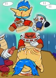 1girl 2boys a_super_mario_thing ahe_gao alternate_ending angry anus ass_grab ass_grab_while_doggystyle ass_ripple bad_end before_and_after blue_clothing blue_hair bottom_heavy bottomless chargin'_chuck cyclops demo_(a_super_mario_thing) empty_eyes falling female first_porn_of_character game_over huge_ass large_penis mario_(series) masturbation monster_girl nintendo no_arms no_panties original_character outdoors penis pussy rape rolling_eyes sex_slave shocked shortstack spanking supah64th super_mario_world tears threesome tongue_out top-down_bottom-up waiting_for_turn yellow_eyes