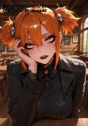 ai_generated alisa_(everlasting_summer) black_coat coat etunazai everlasting_summer female makeup orange_eyes orange_hair