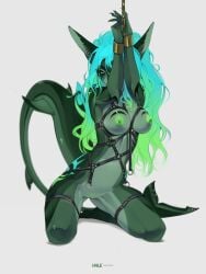 2025 3:4 accessory anthro areola arm_fin arm_markings athletic athletic_anthro athletic_female aurora_(kamikazekit) belly black_harness black_sclera bondage bondage bound breasts captured chained chains clothed clothing collar cuff_(restraint) curvy_figure ear_piercing erect_nipples female fin fin_markings fin_piercing fish furgonomics furry-specific_piercing garter genitals green_body green_eyes green_skin hair hale. hands_above_head harness hi_res hip_markings hourglass_figure inner_thigh kneeling leash leash_between_breasts leg_garter leg_markings leg_muscles looking_at_viewer marine markings medium_breasts messy_hair midriff multicolored_hair multicolored_markings narrowed_eyes navel nipples no_underwear non-mammal_breasts nude one_eye_obstructed piercing restraints shark shoulder_markings simple_background small_waist solo spread_legs spreading straps tail tail_fin thigh_strap vulva wide_hips wrist_cuffs wrists_together
