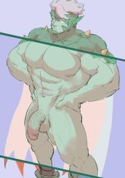agatio agatio_(golden_sun) bara blue_skin camelot dragon_boy fat_cock golden_sun large_penis monster_boy muscles muscular muscular_male nintendo piikeisandaa pointy_ears red_eyes white_hair x-ray x-ray_view