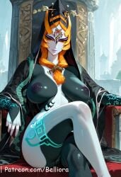 1girls areolae belliora big_breasts black_cloak black_skin black_skirt blue_skin blush breasts cloak colored_sclera colored_skin day female female_only front_ponytail hi_res highres large_breasts leaning_on_hand lips loincloth loincloth_aside looking_at_viewer midna multicolored_skin nipples orange_hair red_eyes red_skin sitting sky smile smiling smiling_at_viewer solo the_legend_of_zelda twilight_princess two-tone_skin yellow_sclera