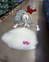 anal anthro anus bodily_fluids bootyforge bottomwear buttplug clothed clothing clothing_lift cum cum_drip dripping felid female flannel gaping gaping_anus genital_fluids hi_res khajiit ma'ara mammal microsoft plug_(sex_toy) raised_tail sex_toy skirt skirt_lift slipping solo tail the_elder_scrolls