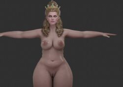 3d anna_henrietta blonde_hair breasts cowboy_shot crown drill_hair female halftone lips long_hair medium_breasts navel nipples nude outstretched_arm outstretched_arms polka_dot pussy screentones solo spread_arms the_witcher_(series) thigh_gap