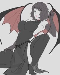 black_hair clothed female legs_apart lingerie looking_at_viewer looking_down looming outfit outfit_swap persona persona_5 sadayo_kawakami short_hair squatting_cowgirl_position succsuccubus_tail succubus succubus_wings yaoto