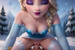 1boy 1boy1girl 1girls ai_generated artist_name bare_shoulders blonde_hair braid breasts closed_eyes cowgirl_position cum cum_in_pussy disney disney_princess dress elsa_(frozen) eyeshadow female freckles frozen frozen_(film) frozen_2 garter_straps hair_over_shoulder hi_res long_hair makeup male medium_breasts no_panties outdoors patreon_username penis pov pussy rule34lab sex single_braid smile snow snowflakes solo_focus straddling straight thighhighs tree uncensored vaginal_penetration vaginal_sex watermark web_address white_thighhighs