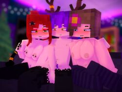 1boy 2girls alyx_(mineporncraft) big_dick blocky_body blush blushing female goth_girl imminent_sex jenny_belle_(slipperyt) male mine-imator minecraft mineporncraft nipple_piercing nipples nude penis purple_hair red_hair red_pixel render sex slipperyt threesome