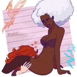 afro chocolate_and_vanilla clevage cunnilingus cute hearts hearts_around_head implied_cunnilingus interracial interracial_yuri jean_grey lesbian lesbian_focus lingerie looking_at_partner loving_it marvel oral oral_sex smiling storm_(x-men) x-men yuri