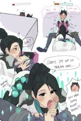 1futa 1girls 2girls blowjob blush blush blush_lines clove_(valorant) fellatio futa_on_female futanari futanari futanari/female game healing healing_magic healing_symbol healing_through_sex health_bar health_points hidden hidden_blowjob hidden_sex hiding pleasure pleasure_face pleasured pleasured_face pleasured_female sage_(valorant) stealth_fellatio stealth_sex sucking sucking_penis text text_bubble valorant video_games yuri