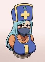 blue_hair bondage dragon_quest dragon_quest_iii female gag gagged jam-orbital large_breasts priest_(dq3) red_eyes tagme