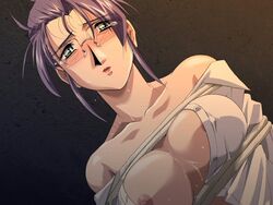 blush breasts chain_ushinawareta_sokuseki female glasses makabe_hitomi mutou_keiji purple_hair short_hair yamane_masahiro zyx