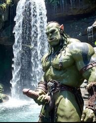 ai_generated muscular muscular_male orc orc_male waterfall