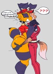 1boy 1girls ??? abdomen anthro ass ass_grab bee fox huge_ass insects motion_lines pizza_bee_(xexeezy) simple_background squeezing stinger thick_thighs uncomfortable xexeezy