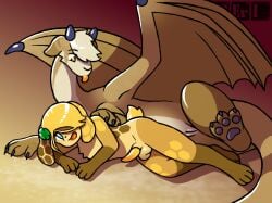 anatomically_correct anatomically_correct_genitalia anatomically_correct_penis animal_genitalia animal_penis anthro balls blonde_hair brown_body brown_fur cobe_(periodic) cuddling dragon duo female feral fur furred_dragon furred_scalie genitals hair happy lagomorph lagomorph_penis leporid lying male male/female mammal mythological_creature mythological_scalie mythology pawpads paws penis penny_(periodic) periodic pussy rabbit raised_leg scalie scut_tail short_tail solo tail tan_body tan_fur tapering_penis tongue tongue_out wings yellow_body yellow_fur