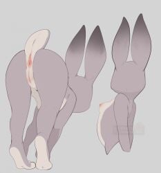 1girls all_fours anthro anus ass ass_up bent_over breasts bubble_butt casual_nudity disney female fur furry genitals grey_background grey_body grey_fur hands_behind_back hi_res judy_hopps lagomorph leporid looking_away mammal mochii_tiger multiple_images multiple_poses nipples perky_breasts petite pointy_ears pose prick_ears pussy rabbit raised_tail rear_view simple_background skinny small_waist solo tail tiny_breasts watermark wide_hips zootopia