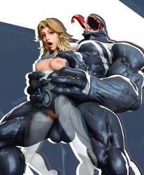 1boy 1girls absurd_res absurd_resolution absurdres anal areolae artist_name big_penis black_body blonde_hair blue_eyes bodysuit breasts carrying carrying_partner fantastic_four huge_cock impossible_fit invisible_woman invisible_woman_(marvel_rivals) marvel marvel_rivals open_mouth orgasm sex_from_behind sharp_teeth spider-man_(series) sue_richards sue_storm torn_bodysuit torn_clothes torn_clothing veiny_penis venom_(marvel) venom_(marvel_rivals)