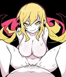 akableak big_breasts big_thighs cum cum_in_pussy cum_inside cumming curvy huge_breasts huge_thighs kiss-shot_acerola-orion_heart-under-blade looking_at_viewer monogatari_(series) naked naked_female oshino_shinobu pov pov_eye_contact riding riding_penis vampire vampire_girl