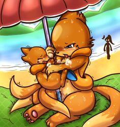 beach buizel cum female floatzel furry pokemon pussy seaside sister size_difference species sweat umbrella vavacung