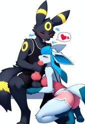 ai_generated anthro ass balls ballsack barefoot black_body black_clothing black_fur blowjob blue_body blue_fur blush blush bra_strap breasts canid claws closed_eyes clothed crouching crouching_female cum cum_in_mouth digitigrade duo eeveelution eeveelutions female fur fur_markings furry generation_2_pokemon generation_4_pokemon glaceon kneeling kneeling_oral_position knot knotted_penis looking_pleasured love lovehearts male male/female mammal mammal_humanoid masturbating_during_fellatio masturbation moaning moaning_in_pleasure nintendo open_mouth pants_down penis penis_in_mouth pink_clothing pokemon singlet sports_shorts sportswear tail toebeans umbreon yellow_markings