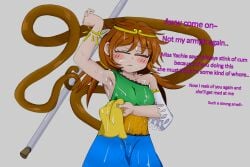 arm_up armpits brown_hair bukkake cum cum_on_hair female monkey_girl monkey_tail multicolored_clothes navel single-shoulder_dress son_biten sweat tail touhou twintails xsmile