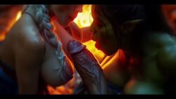 ai ai-created ai_generated ai_video big_breasts big_cock big_penis blowjob breasts campfire cock dark-skinned_male dark_penis dark_skin elf elf_ears elf_female elf_girl fantasy fantasy_world fantasyanim female fire green-skinned_female green_skin interspecies light-skinned_female light_skin male male/female monster_girl night orc orc_female outdoors penis sharing video