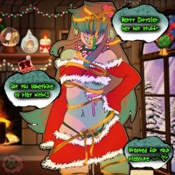 anime_style brown_hair christmas christmas_outfit cute teal_hair zombie zombie_girl zomphile