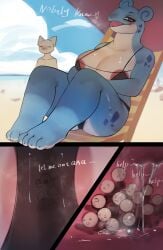 absurd_res anthro beach beach_umbrella bikini camel_toe clothing female generation_1_pokemon hi_res lapras micro nintendo parasol pokemon pokemon_(species) swimwear ti-suger two-piece_swimsuit unbirthing vaginal_penetration vore