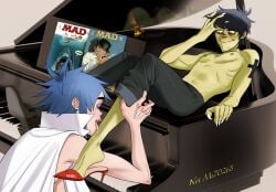 2boys 2d_(gorillaz) gay gorillaz high_heels licking mad_magazine male_only murdoc_niccals not_me70268 piano