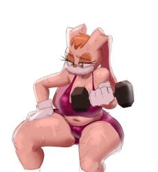 1girls 2d clothed clothed_female female female female_only gloves greatalmightyjj lifting_weights rabbit rabbit_ears sega sitting solo solo_female sonic_(series) sweat sweating tagme vanilla_the_rabbit weights white_background